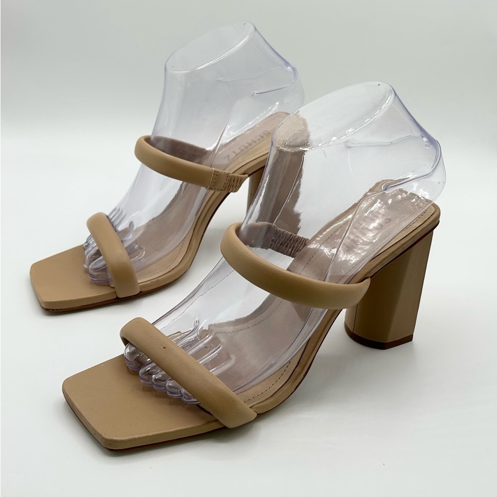 Schutz Cream Nude Minimal Block Heel Strappy Heeled Sandals Women’s Size 7.5